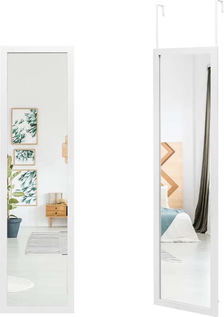 Espelho de parede de corpo inteiro com ganchos para porta Espelho 33 x 119 cm Branco