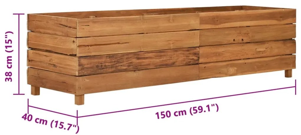 Vaso/floreira 150x40x38 cm madeira de teca reciclada e aço