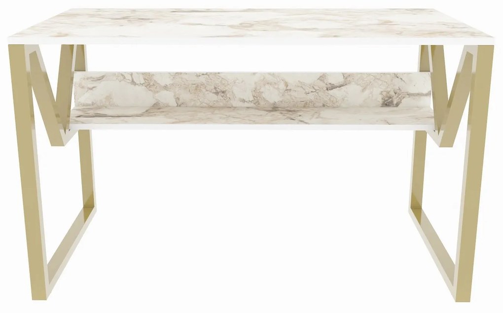 Secretária Lona – Branco e Dourado – 120x72,8x60 cm