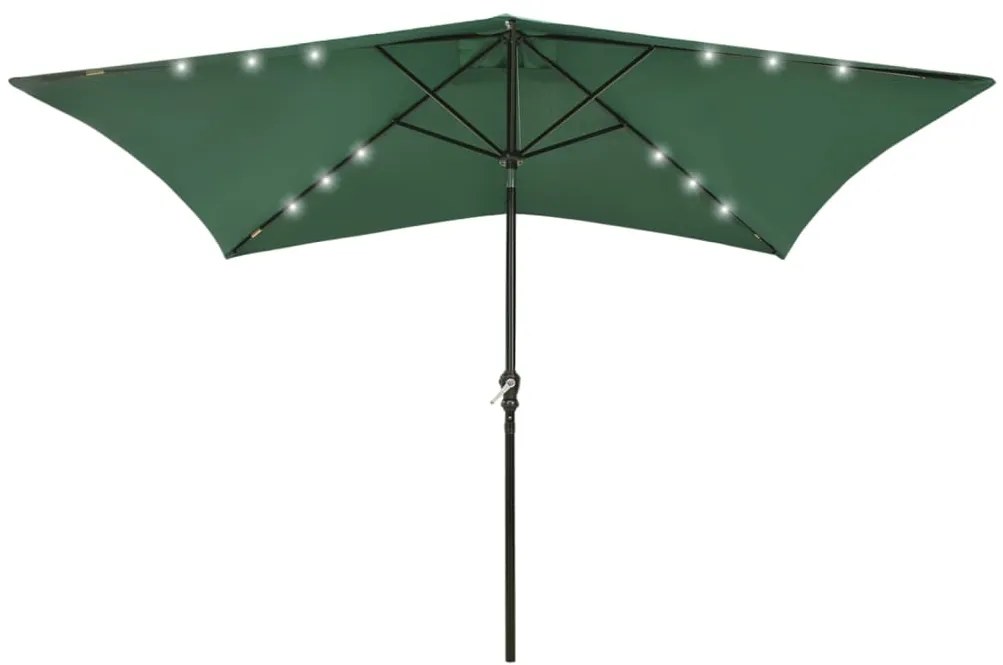 Guarda-sol de jardim com luzes LED e poste de aço 2x3 m verde