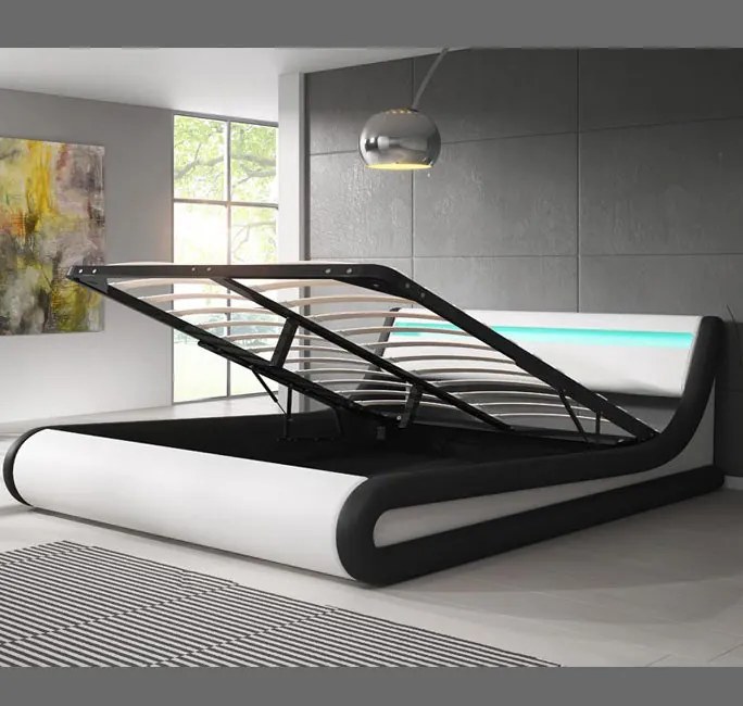Cama Hidráulica com Arrumação "Patricia" - 180x200 cm - Branco/Preto -