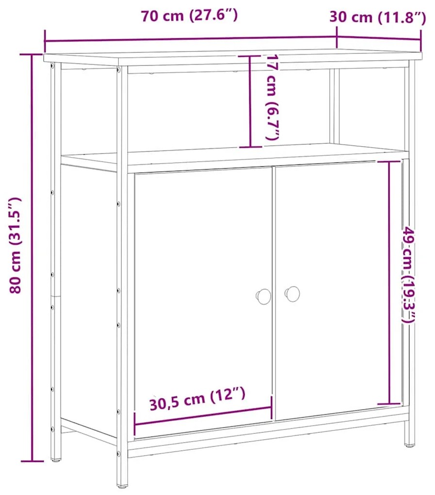 Buffet vidaXL Preto Carvalho 70x30x80 cm Madeira de engenharia