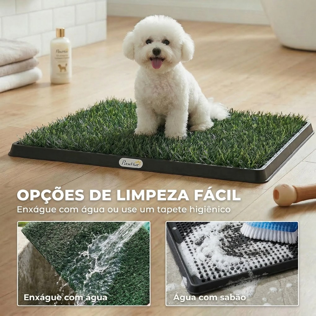 Sanita para Cães com Relva Artificial 63x50,5 cm, Tabuleiro Sanitário para Treino com Drenagem Verde