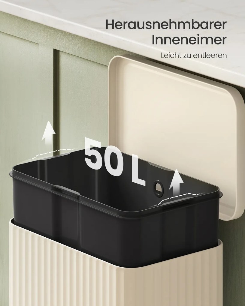 Caixote do lixo 50L com pedal e fecho suave 40,3 x 33,6 x 62,5 cm Creme