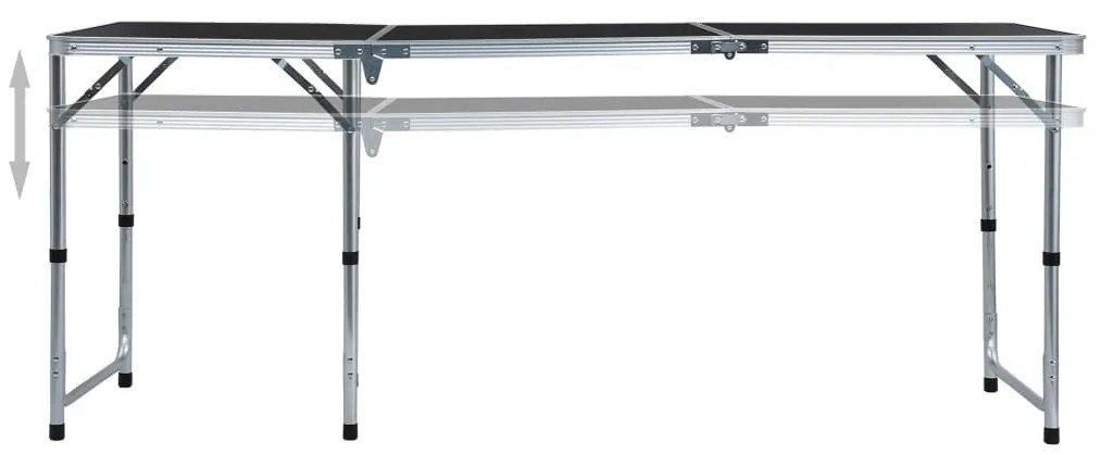 Mesa de campismo dobrável 180x60 cm alumínio cinzento