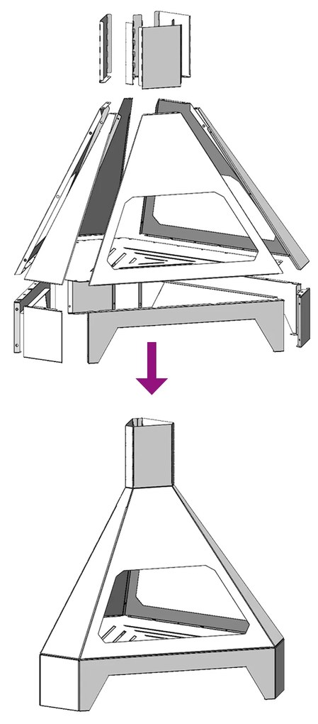 Fogo com Chaminé 50x43x52 cm Aço Envelhecido