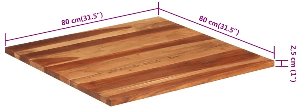 Tampo de mesa madeira de acácia maciça 25-27 mm 80x80 cm