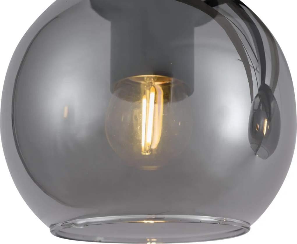 Candeeiro suspenso inteligente preto com madeira e vidro fumado 4 luzes incluindo WiFi A60 - Aleks