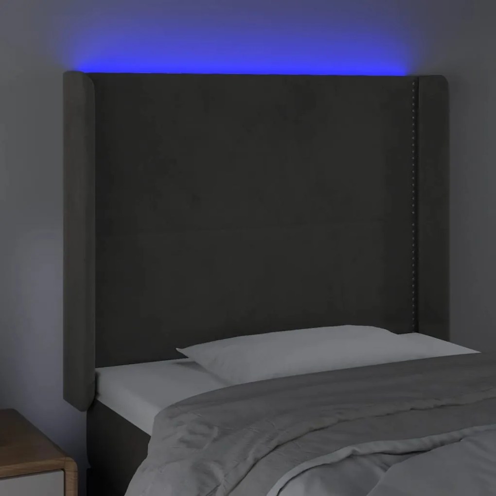 Cabeceira de cama c/ LED veludo 103x16x118/128 cm cinza-escuro