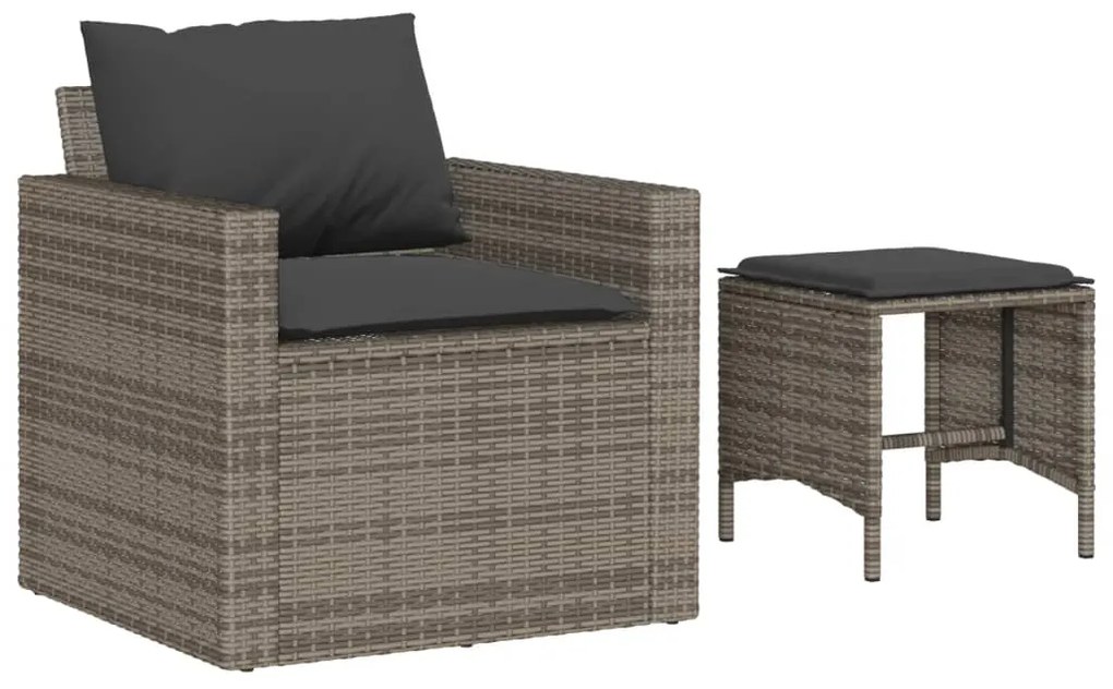 4 pcs conjunto sofás de jardim c/ almofadões vime PE cinzento