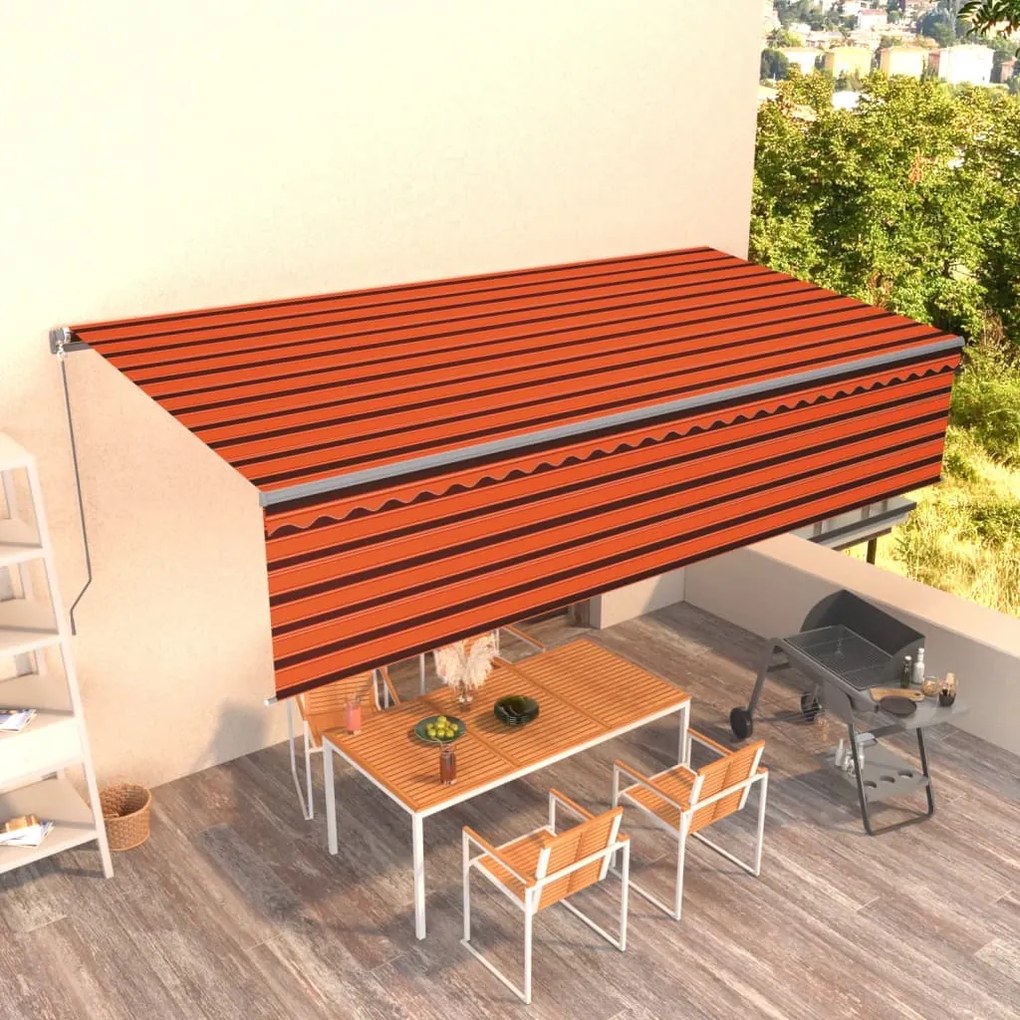 vidaXL Toldo retrátil manual com estore 6x3 m laranja e castanho