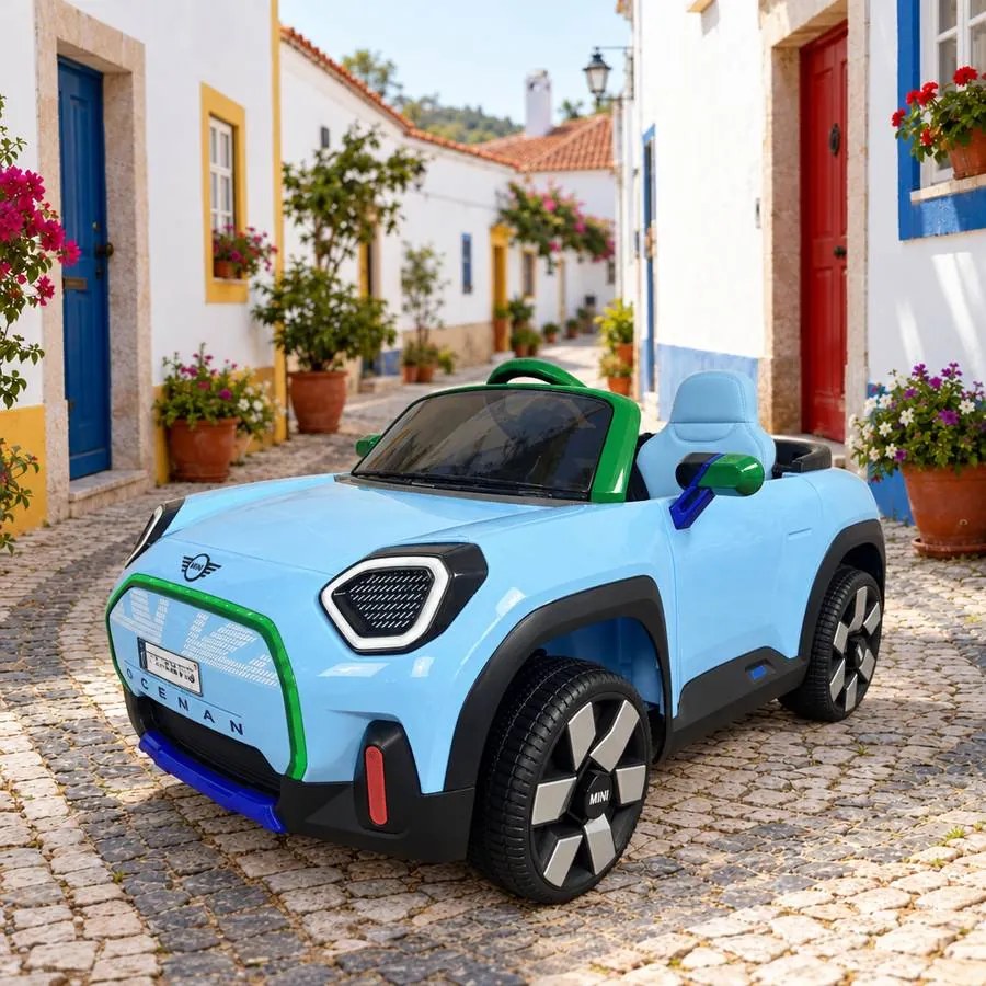 Carro elétrico para crianças MINI ACEMAN 12V 2.4G, Rodas de borracha, assento em pele sintética Azul