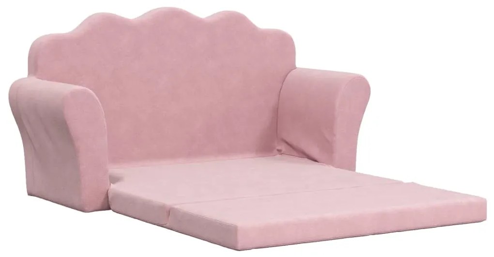 Sofá-cama infantil de 2 lugares pelúcia macia rosa