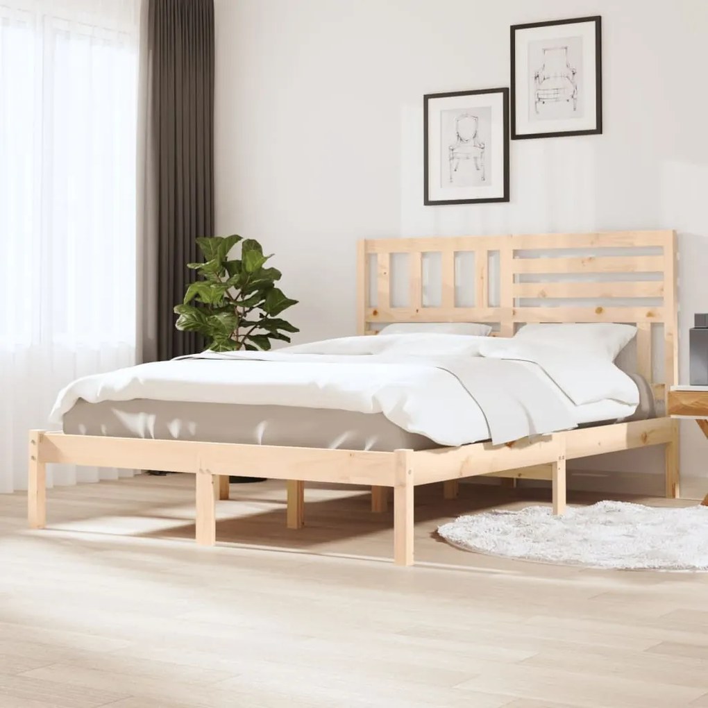 Estrutura de cama de casal 135x190 cm pinho maciço