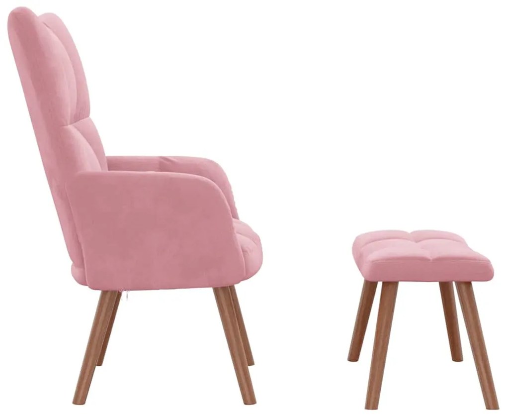 Cadeira de descanso com banco veludo rosa