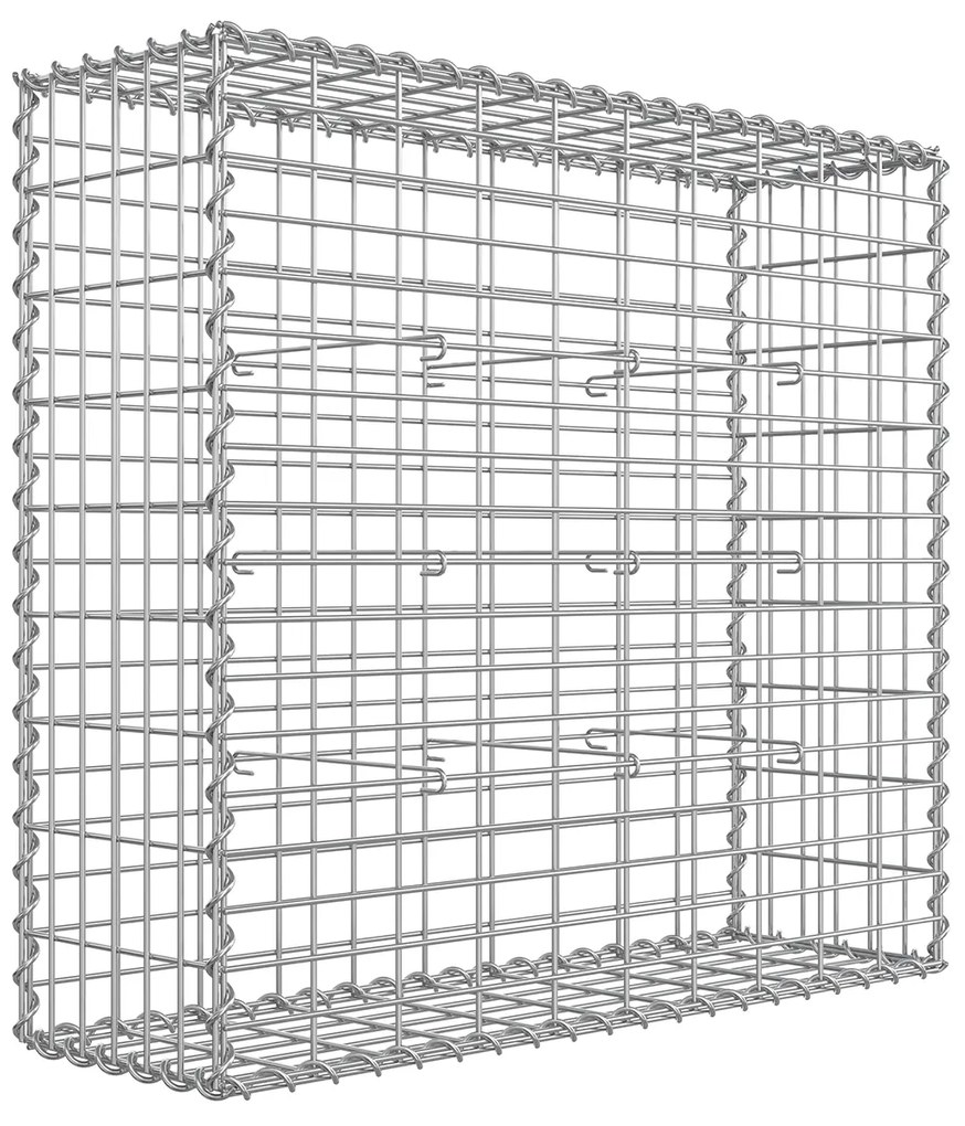 Cesta de gabião SONGMICS, gaiola de gabião de metal com malha de 5 x 10 cm para pedras, galvanizada, divisória de parede para decoração de jardim, 100 x 90 x 30 cm, prata GGB193