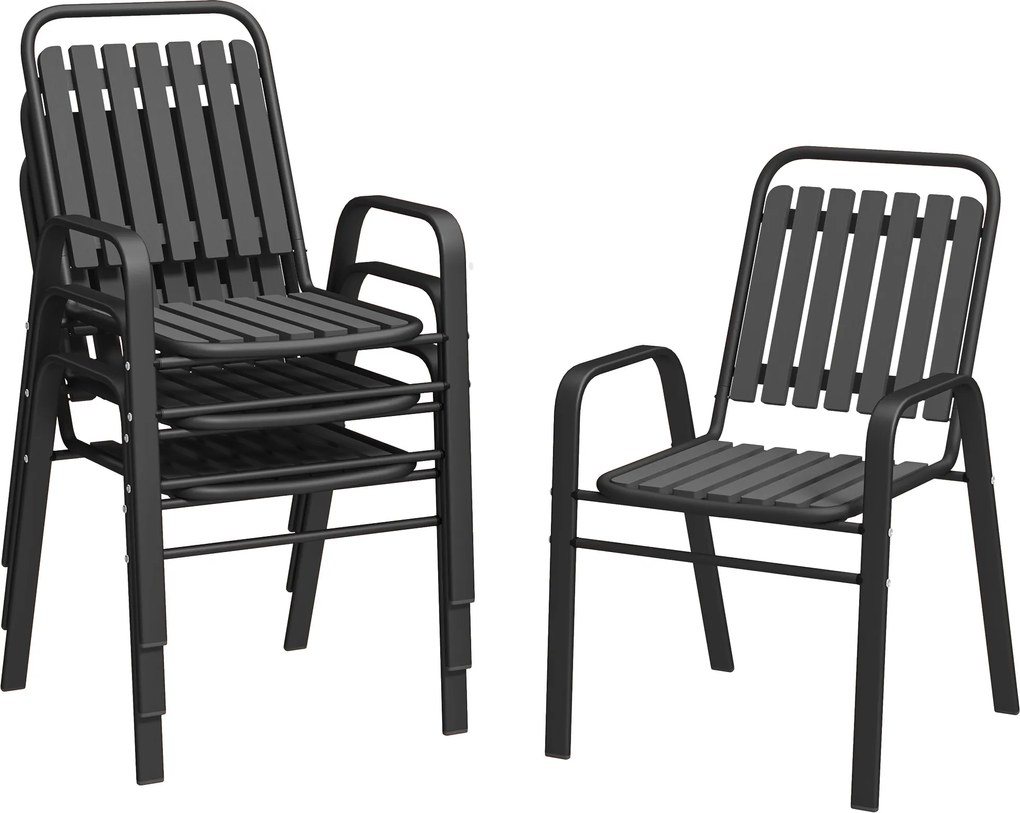 Outsunny Conjunto 4 Cadeiras de Jardim Cadeiras de Exterior Empilháveis 56x66x91 cm Preto | Aosom Portugal