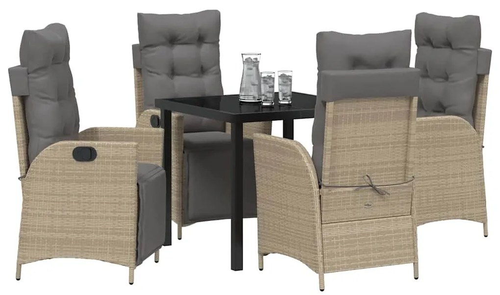 Conjunto de Jantar de Jardim de 5 Peças com Rattan de Polietileno Bege