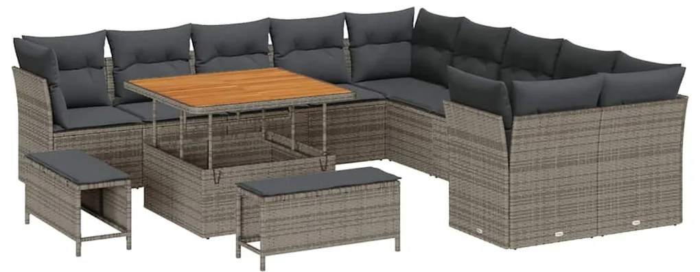 Conjunto de Sofá para Jardim vidaXL de 13 peças com Almofadas Cinza Ra