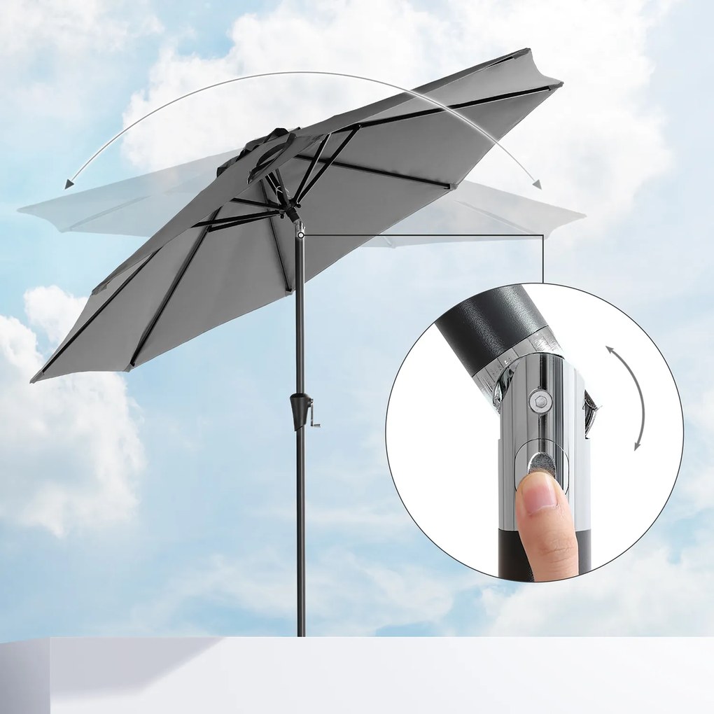 Guarda-sol Ø 270 cm com inclinação e proteção solar até UPF 50+ cinzento