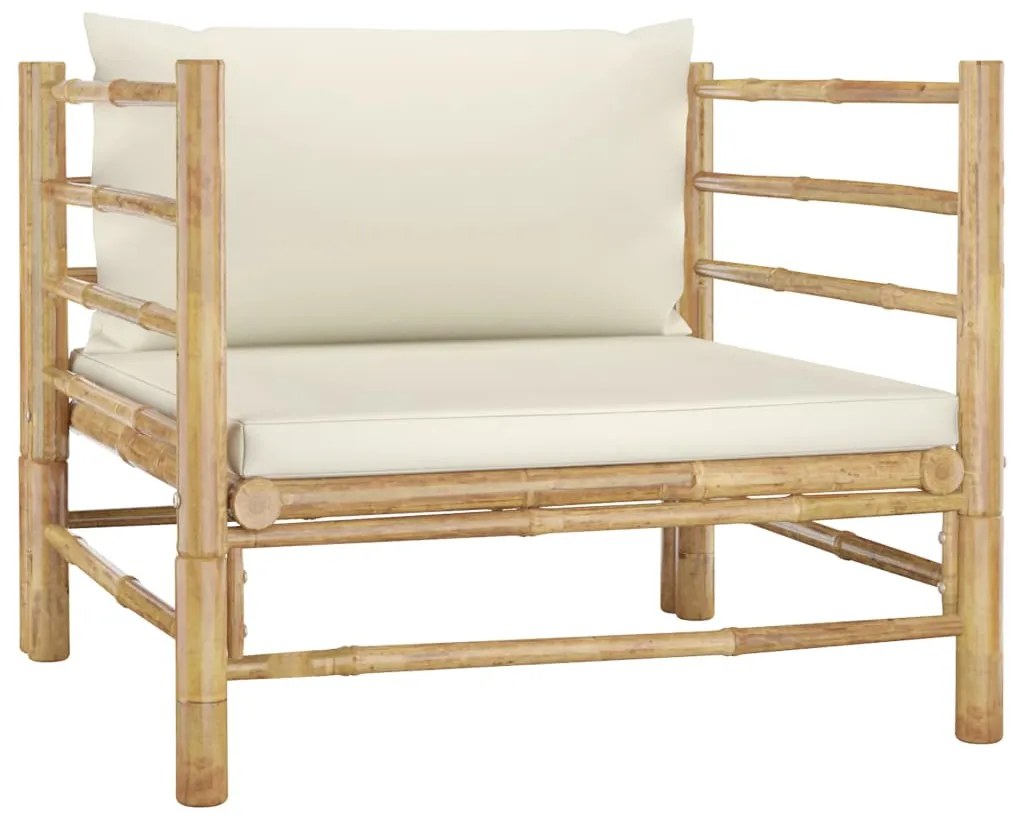 6 pcs conj. lounge p/ jardim em bambu c/ almofadões branco nata