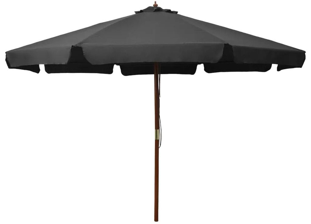 Guarda-sol de exterior com poste de madeira 330 cm antracite