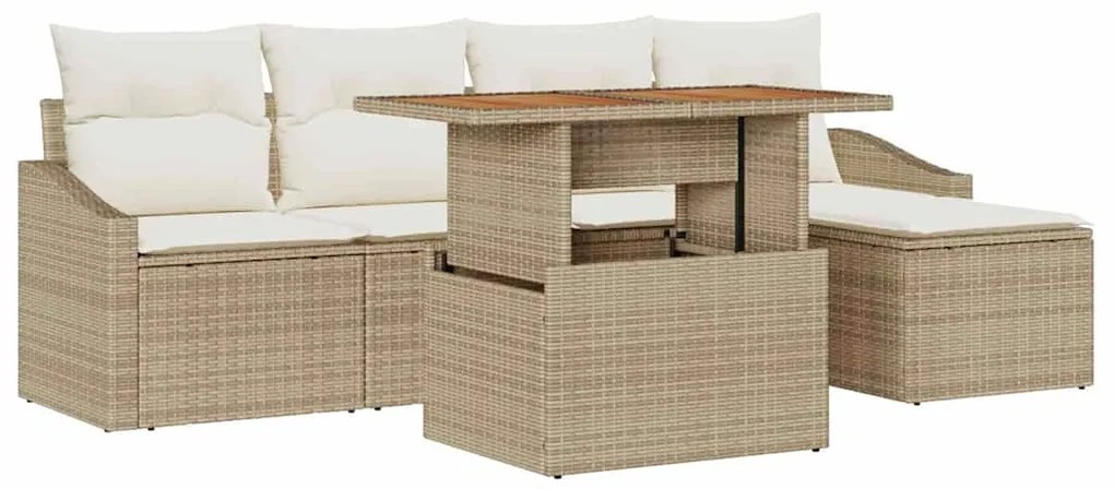 Conjunto de Jantar de Jardim com 6 Peças e Almofadas Bege em Rattan Si