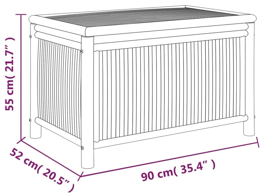 Caixa de arrumação para jardim 90x52x55 cm bambu