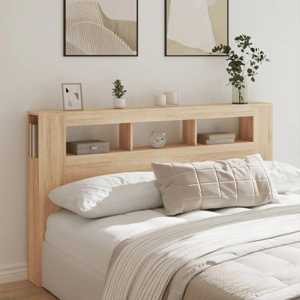 Cabeceira de Cama Giancarlo com Luzes LED - 180cm - Carvalho - Design