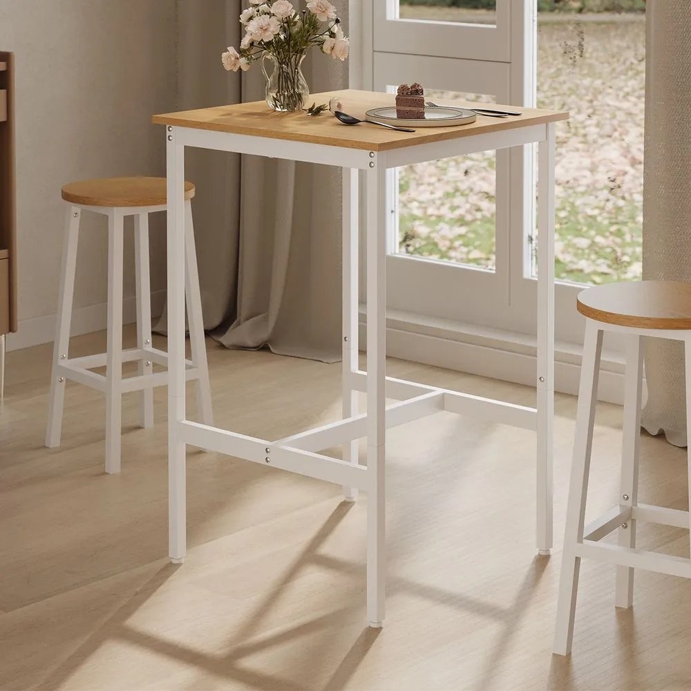 Mesa de bar, mesa de cozinha, mesa alta (BANCOS NÃO INCLUIDOS) 60 x 60 x 92 cm Bege carvalho + branco