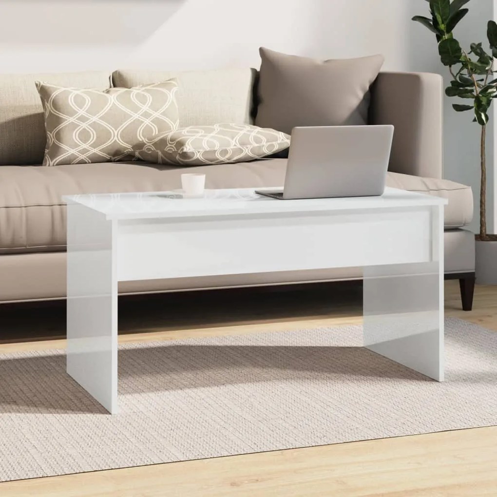 Mesa de Centro Beira Elevatória de 102 cm - Branco Brilhante - Design