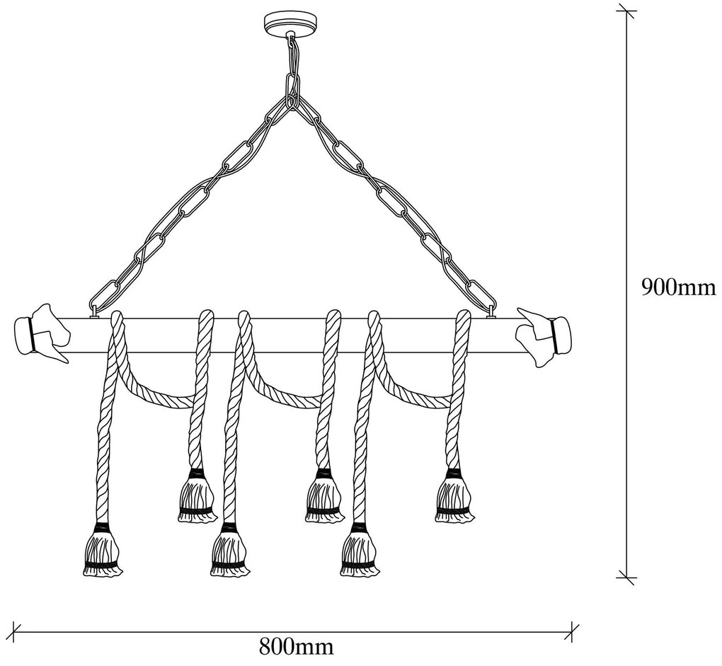 Chandelier Erebos – Preto e Madeira – 80 x 8 cm