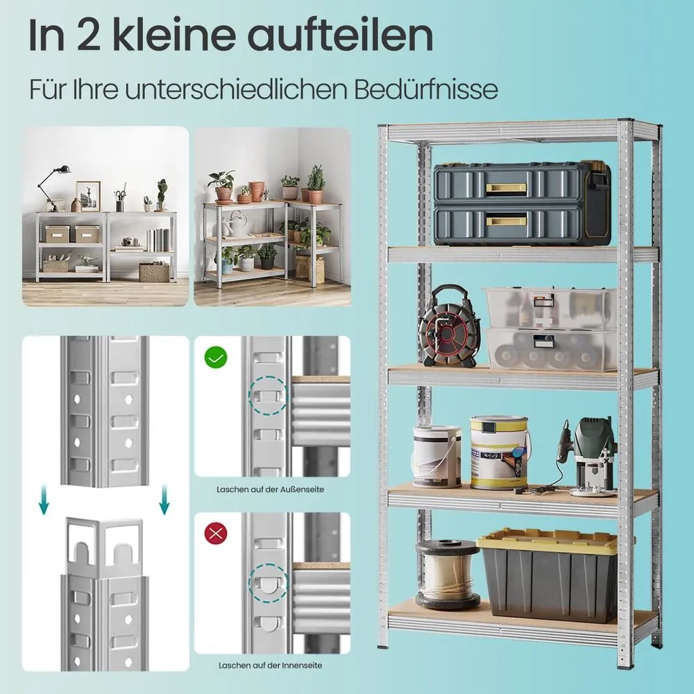 Estante para cargas pesadas 40 x 90 x 180 cm prateado
