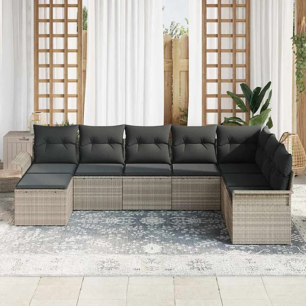 Conjunto de Sofás de Jardim com 8 Peças e Almofadas Cinza Claro de Rat