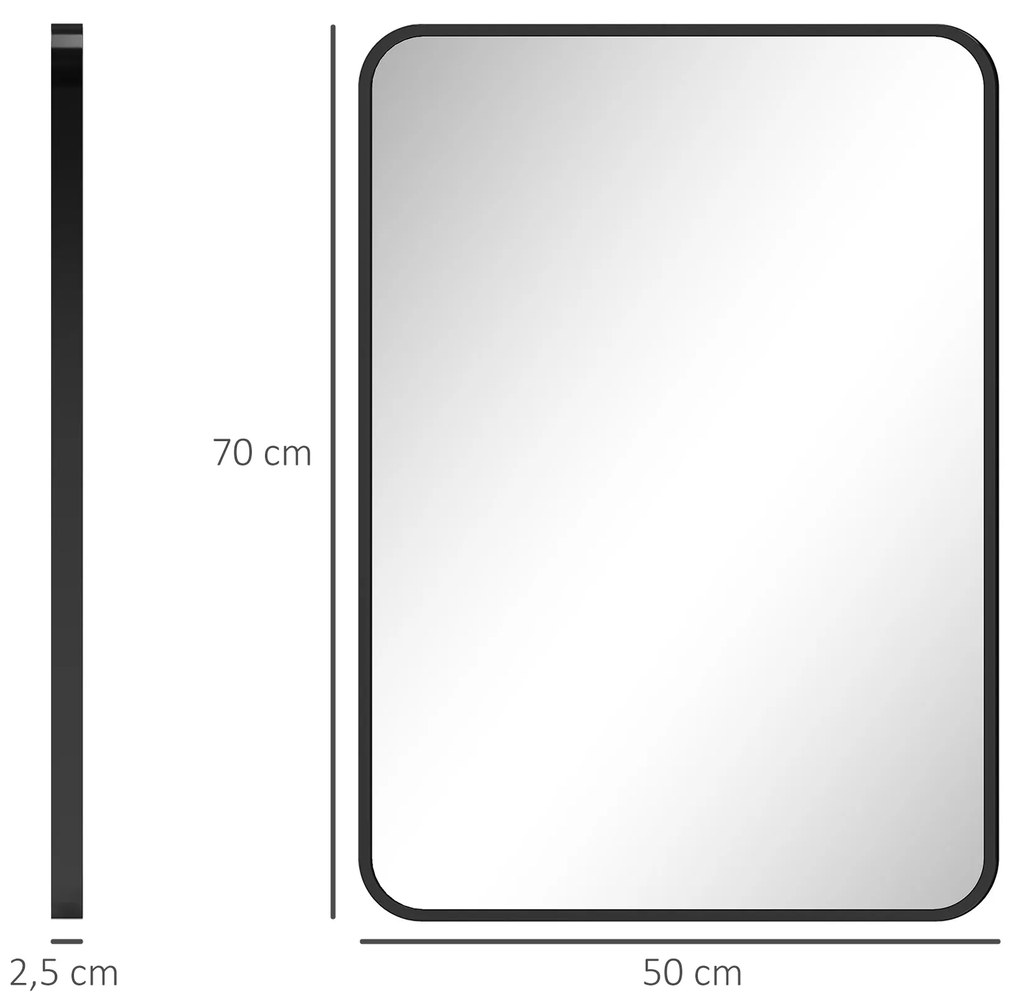 Espelho Casa de Banho 50x70 cm Espelho de Parede com Estrutura de Metal Vertical e Horizontal para Entrada Preto