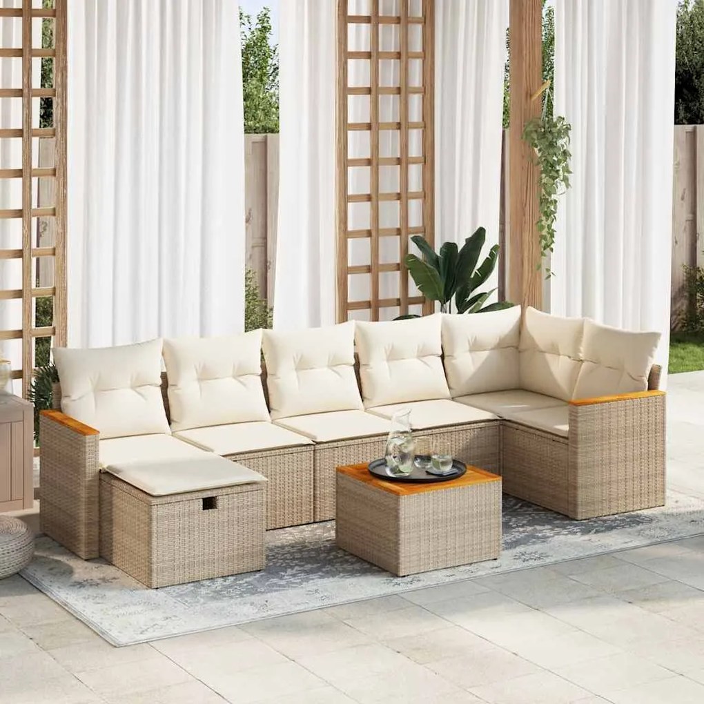 vidaXL 8 pcs conjunto de sofás p/ jardim com almofadões vime PE bege