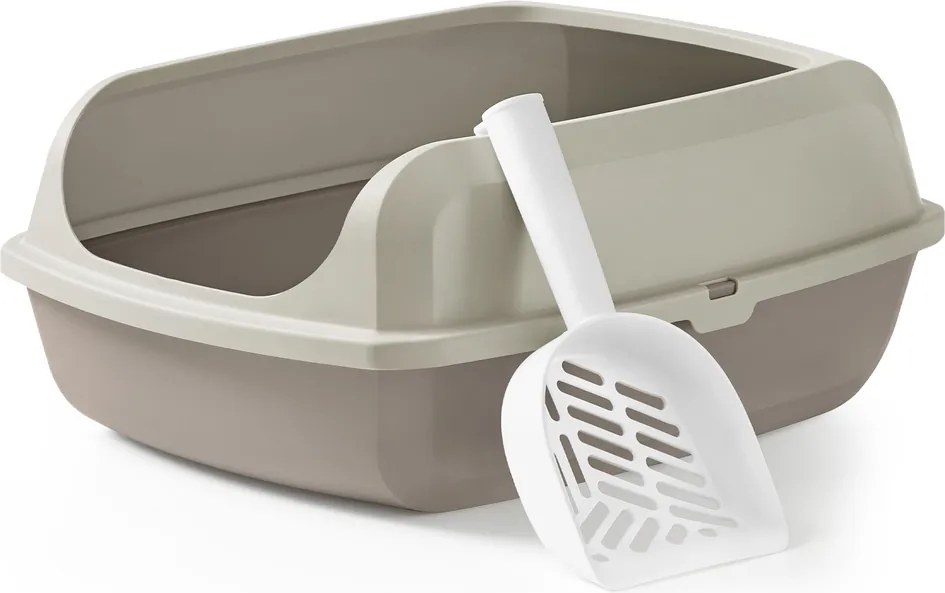 Caixa de areia para gatos com paredes laterais altas 50,5 x 37,5 x 19,5 cm, XL Bege