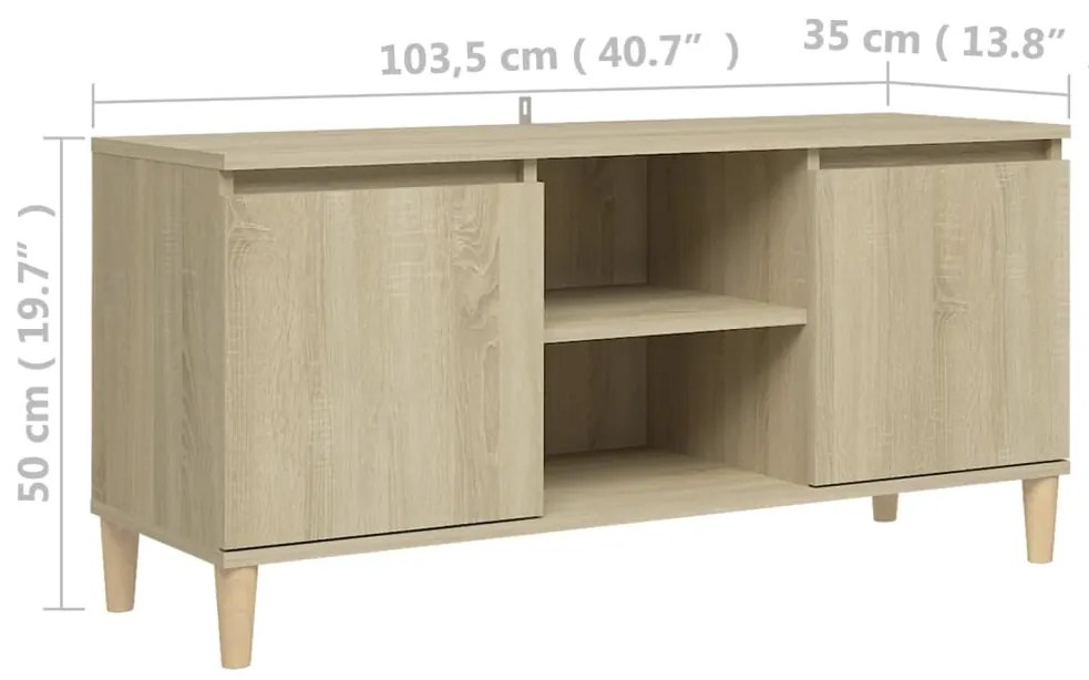 Móvel de TV c/ pernas de madeira 103,5x35x50 cm carvalho sonoma