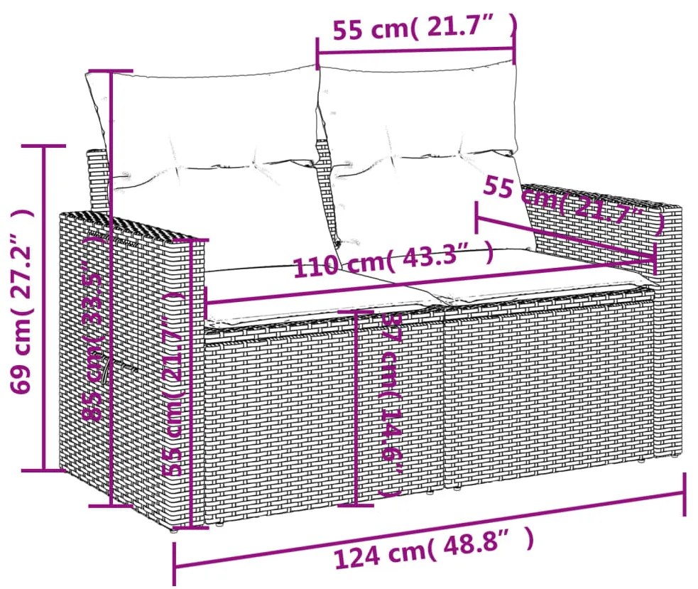 6 pcs conjunto de sofás p/ jardim com almofadões vime PE bege