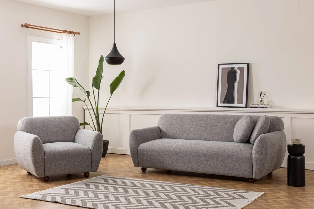 Sofá 3 Lugares "Stockholm" - Cinzento Claro com Pernas em Faia - 223x8