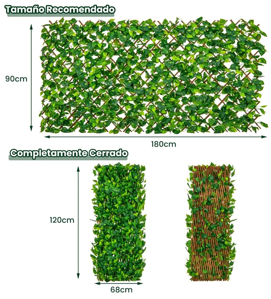 Painel de sebe de hera artificial treliça expansível 180 x 90 cm para privacidade para varanda, jardim, salgueiro verde