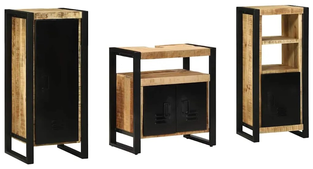 Conjunto de Móveis para Banheiro 3 pcs Madeira de manga maciça