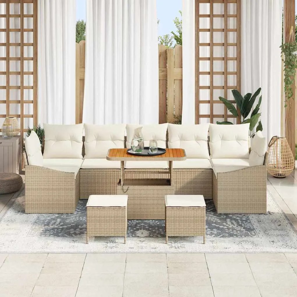 Conjunto de Sofás de Jardim vidaXL 10 Peças com Almofadas Bege Rattan