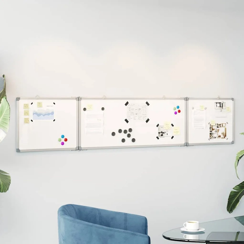 vidaXL Quadro branco magnético dobrável 200x40x1,7 cm alumínio