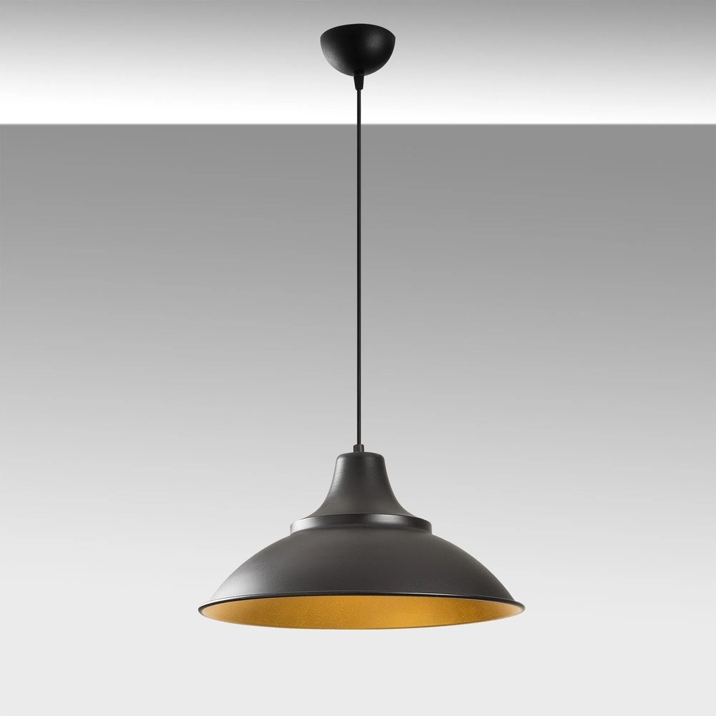 Candeeiro de Teto Saglam – Preto e Dourado – Diâmetro 44 cm, Altura 12
