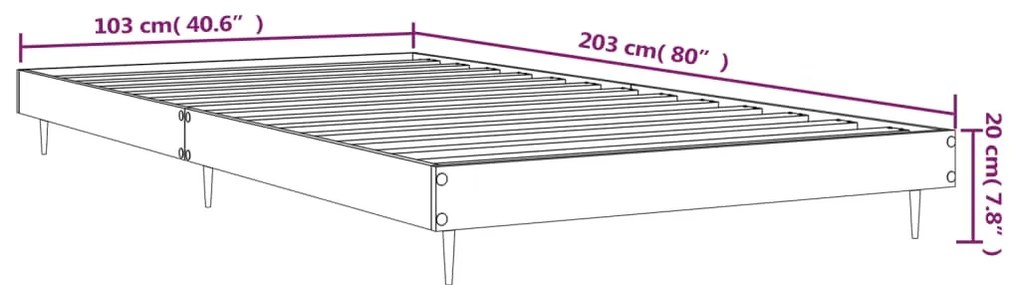 Estrutura cama 100x200 cm derivados de madeira cinzento sonoma