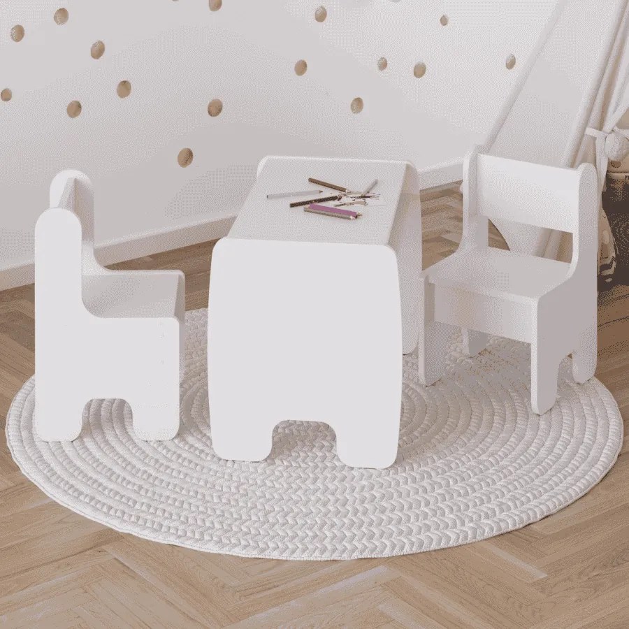Conjunto de mesa infantil e duas cadeiras infantis - branco