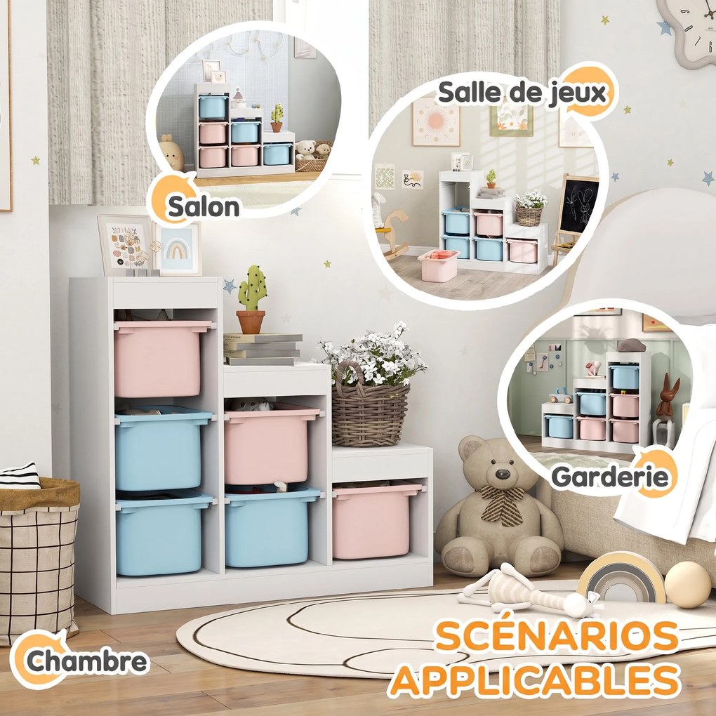 Móvel de Arrumação para Brinquedos, 96 x 38,5 x 90 cm, 6 Caixas Amovíveis, multicolorido