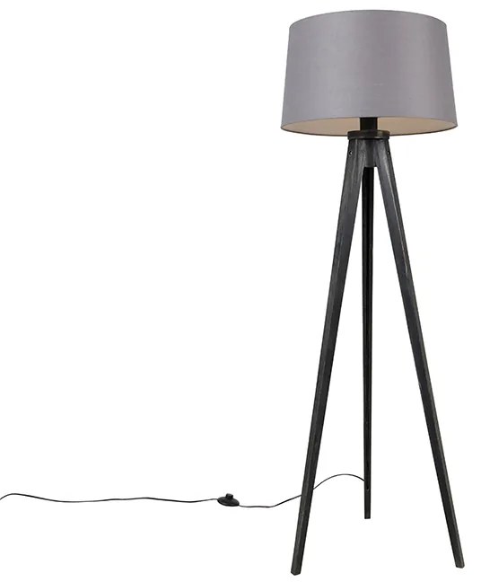 Tripé preto com abajur de linho cinzento escuro 45 cm - Tripod Classic Clássico / Antigo