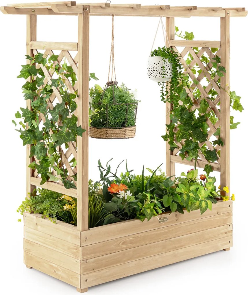 Floreira elevada com treliça para plantas em arco Furos de drenagem 100 x 44 x 113,5 cm Natural